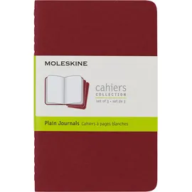 Moleskine Cahier Notizhefte (blanko, Pocket, Kartoneinband) 3-er-Set preiselbeerrot