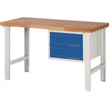 tecwerk Werkbank Ser.BK 650 B1500xT700xH790-1140mm Buche lichtgrau/blau 2 Schubl.TECWERK