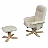 Mendler Relaxsessel Fernsehsessel TV-Sessel mit Hocker Ottomane, Kunstleder Eukalyptus Holz creme