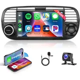 2G+64G Android Autoradio 2 Din für FIAT 500 2007-2015 mit Wireless Carplay Android Auto Navi GPS WIFI 7 Zoll Autoradio mit Mirror Link Bluetooth FM/RDS DAB/OBD/DVR/HIFI Lenkradsteuerung Rückfahrkamera