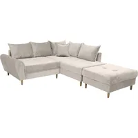 Ecksofa COLLECTION AB "Reims L-Form" Sofas Gr. B/H/T: 223cm x 47cm x 188cm, Luxus-Microfaser Teddyoptik, beige Ottomane beidseitig montierbar, inkl. Bettfunktion und Hocker