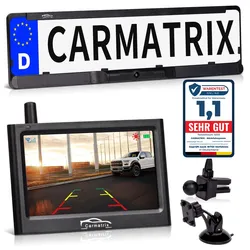 CARMATRIX Solar Funk Rückfahrkamera im Kennzeichen mit Monitor Rückfahrsystem Auto