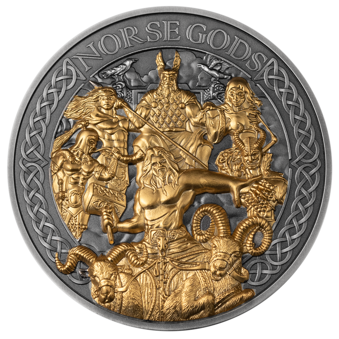 Die offiziellen Silbermünzen zu „Nordische Götter“ mit Goldveredelung!