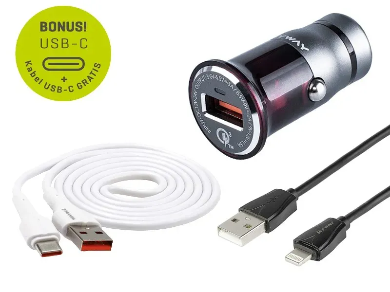 Myway Car Charger Auto Schnell-Ladestecker USB Qick Charge 3.0 + USB Ladekabel G...