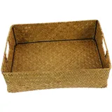 DOITOOL Geflochtener Aufbewahrungskorb Seegras Korb Eckig 40x29x13cm Rechteckiger Korb Geflochten Multifunktional Desktop Organizer Küche Bad Zimmer Bücher Spielzeug Schmuck Aufbewahrung Wood Color