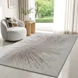 Mia ́s Teppiche Shine - Moderner Kurzflor Teppich, Schlafzimmer, Wohnzimmer, Glanzfaser, Eleganter Glanz, Hoch-Tief Effekt, Grau Abstrakt, 160 x 230 cm
