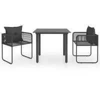 VidaXL 3-tlg. Garten-Essgruppe PVC Rattan Schwarz