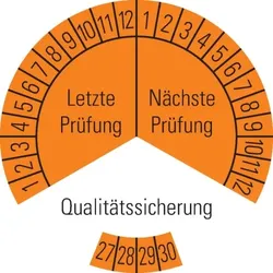 Dreifke® Prüfplakette Qualitätssicherung 27-30,orange,Dokumentenfolie,Ø30mm,18 St/Bogen