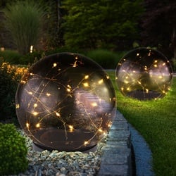 2x LED Solar Kugel Lampen Außen Deko Steck Strahler Garten Weg Beleuchtung Terrassen Leuchten rauch