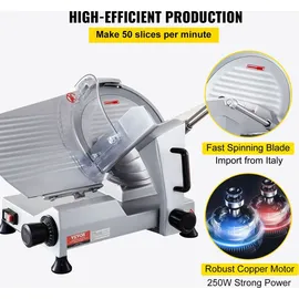Vevor Kommerzieller Fleisch Allesschneider 320 W, Elektrische Aufschnittmaschine Lebensmittelschneider mit 30,48 cm-Kohlenstoffstahlklinge, 0–15 mm Einstellbare Dicke für Fleisch,