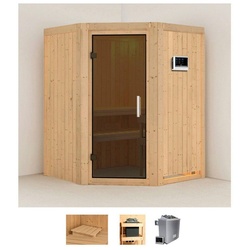 Karibu Sauna Liva, BxTxH: 151 x 151 x 198 cm, 68 mm, (Set) 9 KW-Ofen mit externer Steuerung beige