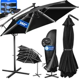 Kesser Alu Ampelschirm led Solar + Abdeckung mit Kurbelvorrichtung UV-Schutz Aluminium Wasserabweisend – Sonnen-Schirm Schwarz