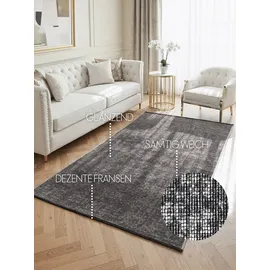 ELLE DECORATION Brilliance - Kurzflor Teppich Prisma, Wohnzimmerteppich mit Raster Design, Kachel, Quadrat Muster, Glänzender, Moderner Teppich für Wohnzimmer, Schlafzimmer - Silber Grau, 160x230 cm