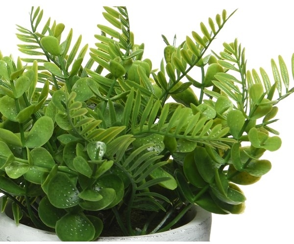 Decoris 1 Kunstpflanze 23cm im Keramiktopf mit Wabenmuster - künstliche Farn Grünpflanzen Dekopflanzen Plastikpflanzen Weiß Grün
