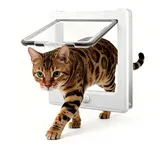 NAMSAN Katzenklappe Katzentür mit 4 Wege Katzenklappe Große Katzen 27.5 x 23.5 cm Katzenklappe für Innentür Winddicht Leise Katzentür für Katzen/Welpen, Weiss