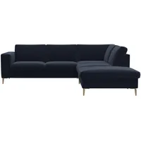 FLEXLUX Ecksofa »Fiore, L-Form«, breite Armlehnen, Füße Alu/Eiche, B/T 241/225 cm, Kaltschaum im Sitz blau