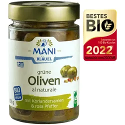 Grüne Oliven al naturale mit Koriandersamen & rosa Pfeffer fermentiert - bio... (0.205kg)