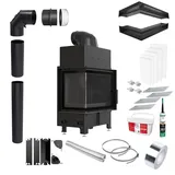 Kamineinsatz KRATKI FLOKI S Links 8 kW Ø160 Schwarz Eckset für Einbau