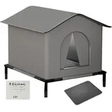 Großes Geschlossenes Warmes Katzenhaus Für Draussen, 40x33x33cm Wasserdichtes Regenfestes Kältebeständiges Outdoor Katzenhaus, Mit Halterung, Doppelseitiger Warmer Nestunterlage Erinnerungsaufkleber