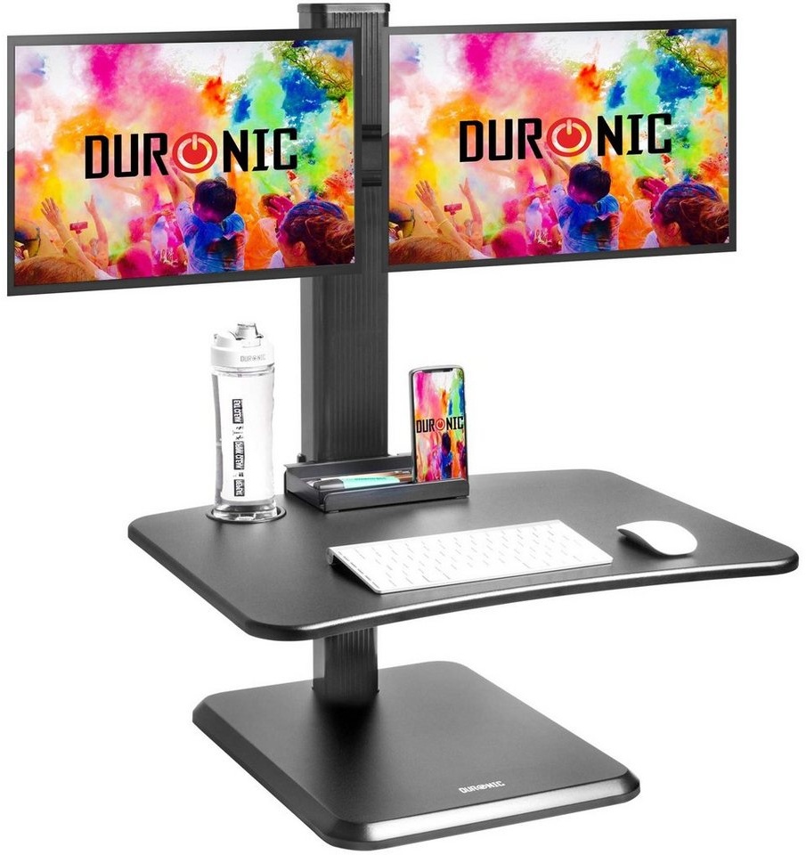 Duronic Schreibtischaufsatz, DM05D15 Schreibtischaufsatz mit Monitorhalterung, Computertisch 65 x 51 cm, Workstation höhenverstellbar 7 - 44 cm, Stehpult für 2 Bildschirme, Smartphone und Tastaturablage, Displays 8 kg