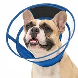 Hund Halskrause nach OP, Verstellbarer Schutzkragen Hund mit Kordelzug, transparenter Leckschutz Hunde, Anti-Leck Kragen, Faltbarer Hundekragen, Marineblau M