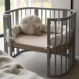 Waldin Babybett 5in1, Beistellbett aus Holz, Matratze, Grau