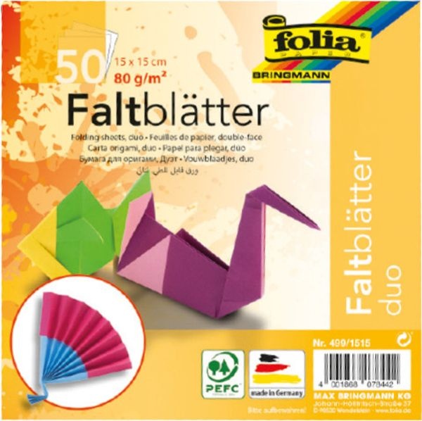 Folia Faltblätter DUO 80g/m2, 15x15cm, 50 Blatt, 10-farbig sortiert