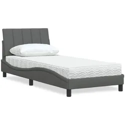 Bett mit Matratze – Dunkelgrau, 90x200 cm, Stoff – Modern & Komfortabel