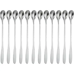 Intirilife 12x Dessert Löffel aus Edelstahl - Länge 18.9 cm - Lange Löffel Für Latte Macchiato, Cocktails, Desserts und mehr