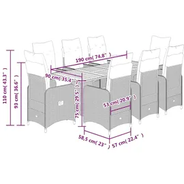 vidaXL 9-tlg. Garten-Bistro-Set mit Kissen Schwarz Poly Rattan