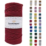 Sznurkomania, Baumwollkordel 3mm 100m, 46 Farben, Häkelkordel, Geflochten Baumwollkordel 3mm, Makramee Kordel, Makramee Garn, Premium Garn, Makramee Seil (Rotwien)