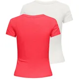 Only Kurzarmshirt "ONLEASY S/S TOP CS JRS 2 PACK", Damen, Gr. M, rosa (sun kissed coral pack:cloud dancer), Jersey, Obermaterial: 93% Baumwolle, 7% Elasthan, figurbetont normal, Rundhals, Shirts, Baumwollmischung, regular fit, Rundhals