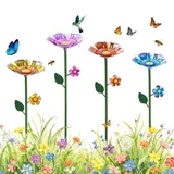 4 Stück Bienentränke für den Garten, 65 cm Metall-Gartenstecker Blumen-Vogeltränke, Insektentränke für Bienen und Schmetterlinge, Gartendeko für Draußen (4 Stück)