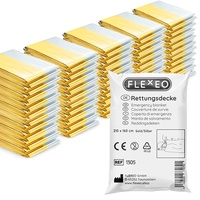 FLEXEO 50x Rettungsdecke Gold Silber - 210cm x 160cm - Rettungsfolie - Notfall - Erste-Hilfe-Decke - Notfalldecke - Rettungsdecken - Emergency Blanket - Goldfolie - Silberfolie