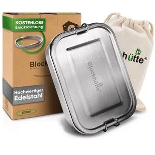 Blockhütte Lunchbox Premium Edelstahl Brotdose 800ml, Auslaufsicher, Auslaufsicher, Leicht, Gefrierschrank sicher silberfarben 800 ml
