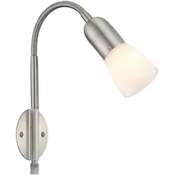Wandleuchte, Metall, nickel, Glas, Spot beweglich, H 46cm