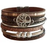 Saraswati Armband Baum des Lebens Kunstleder braun Metall silberfarben MPNR Größe