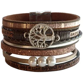 Saraswati Armband Baum des Lebens Kunstleder braun Metall silberfarben MPNR Größe