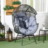 Rattansessel, Rattan Korbsessel mit dickem Sitzkissen für Terrasse Sessel