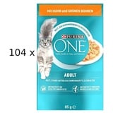 (€ 11,05/kg) Purina ONE Adult Huhn grüne Bohnen in Sauce Nassfutter 104 x 85 g