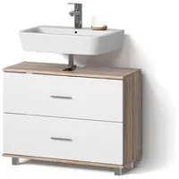 Livinity® Waschbeckenunterschrank, Weiß, Sonoma Eiche, Holzwerkstoff, 3 Fächer, 2
