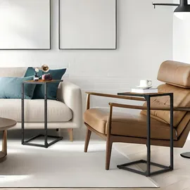 luxuskollektion 2er-Pack Beistelltische Holz-Metall C-Form Wohnzimmer