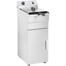 Royal Catering Friteuse Fritteuse mit Unterschrank (Kapazität 16 L, 6000 W, 400 V, 60–200 °C, 34 x 53 x 94 cm, Edelstahl, inkl. Korb und Deckel)