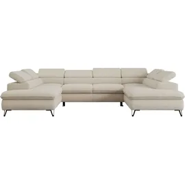 MKS Meble Ecksofa mit Schlaffunktion, Bettkasten, U-form, einstellbare Kopfstützen - PETER U - Boucle - Beige, - Beige