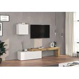 OTTO home TV-Wand OTTO HOME "Chronos TV-Set, Wohnwand – Elemente frei platzierbar, Made in Italy", weiß (weiß hochglanz, eiche wotan), B:240cm H:190cm T:40cm, Kastenmöbel-Sets, Lowboard Breite 240 cm, Hängeschrank Breite 50 cm, Made in Italy
