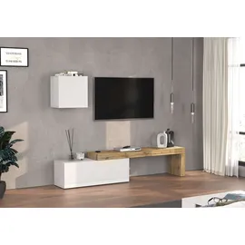 OTTO home TV-Wand OTTO HOME "Chronos TV-Set, Wohnwand – Elemente frei platzierbar, Made in Italy", weiß (weiß hochglanz, eiche wotan), B:240cm H:190cm T:40cm, Kastenmöbel-Sets, Lowboard Breite 240 cm, Hängeschrank Breite 50 cm, Made in Italy