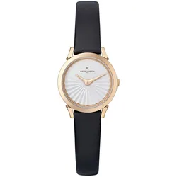 Pierre Cardin Damen Armband-Uhr Zweizeiger-Uhr analoge Quarz-Uhr mit Leder-Armband 3ATM 27mm CPI.2501 Schwarz/Rose-Gold - One-Size