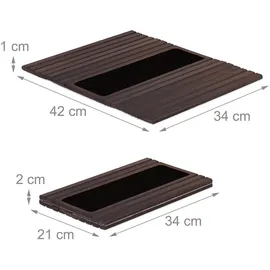 Relaxdays Sofatablett Armlehne, Bambus, Armlehnentisch für Couch und Sofa, BxT: 42 x 34 cm, Sofaablage Getränke, braun