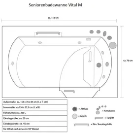 Home Deluxe Vital M Sitzbadewanne 76 x 153 cm (Vital M (liegend)Rec)