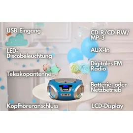 Cyberlux CD-Player mit LED-Beleuchtung | Kopfhöreranschluss | Tragbares Stereo Radio Blau